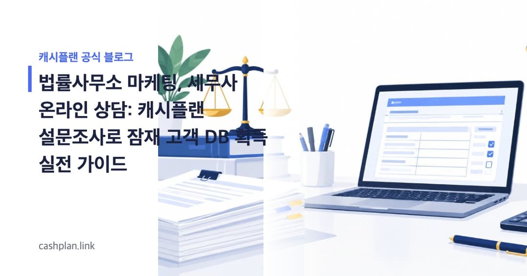 '법률 상담' 문턱 낮추기! 캐시플랜 '온라인 기초 상담 설문조사'로 잠재 고객 DB 획득하는 법 (실전 가이드)